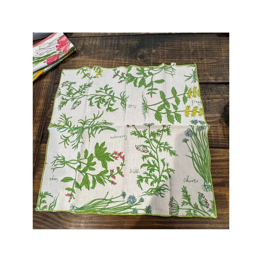 Vera Neumann Napkins Multicolor Vintage Floral Herb Botanical Set of 3